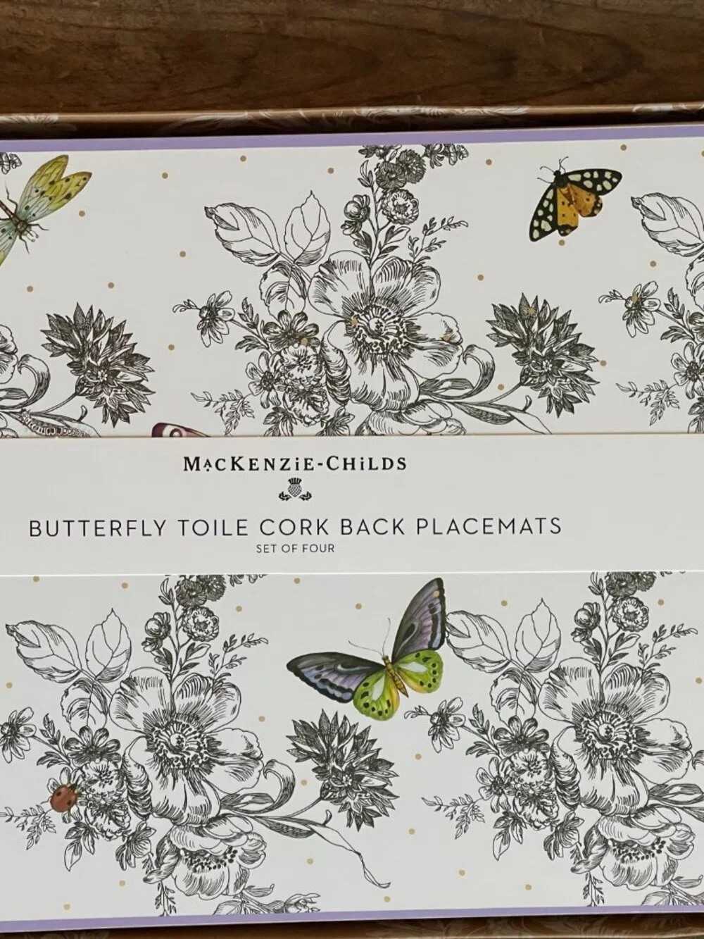 MacKenzie-Childs Butterfly Toile Placemat Set in White, Green, Yellow, Purple